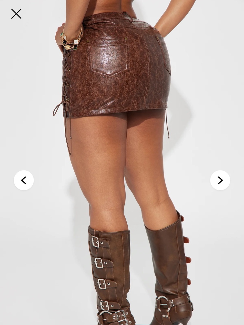 Brown Faux-Leather Mini Skirt with Side Lace-Up